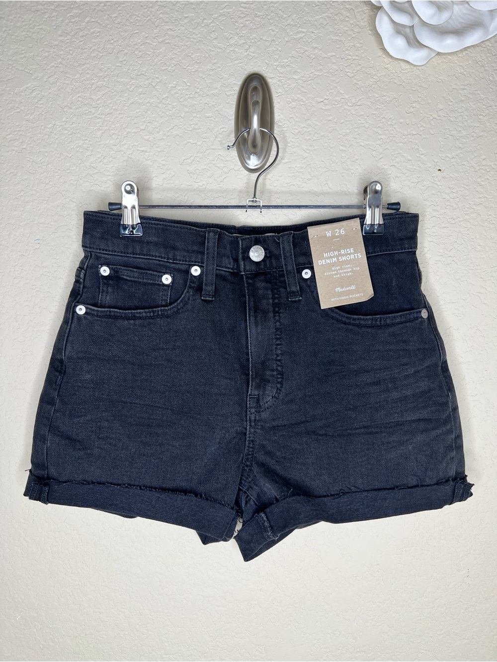 NTM Madewell High Rise Denim Shorts Black Wash Raw Hem Size 26 NWT